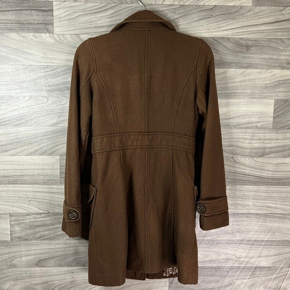 Tulle Overcoat Womens M Brown‎ Wool Blend Collar Button Pockets Lined Collar - Picture 9 of 14